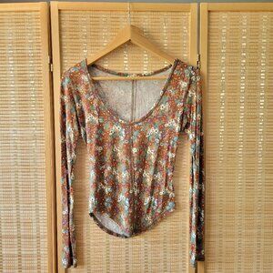 FREE PEOPLE Coffee Club coop Neck Floral Long Sleeve